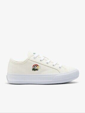 Lacoste Ivory Canvas Sneaker with Rainbow Patch